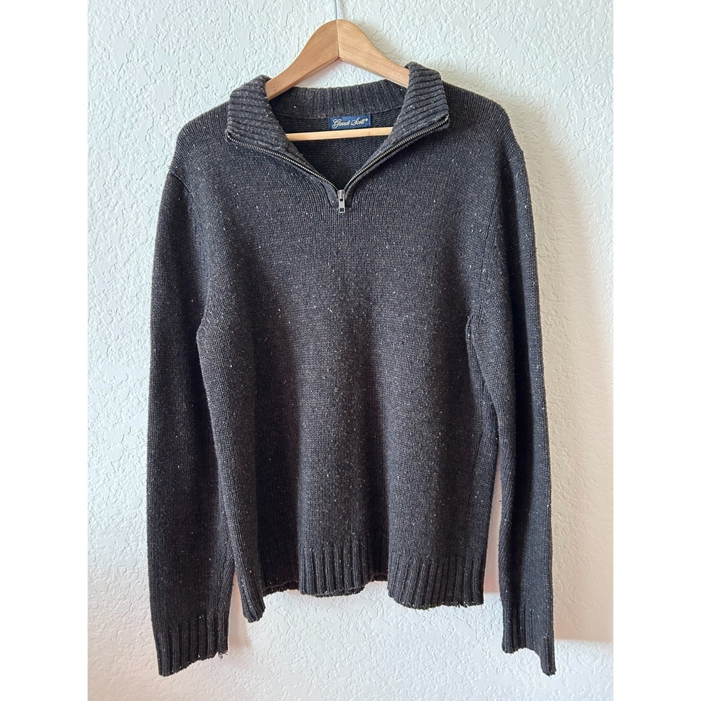 Garrett Scott Wool Sweater Brown 1/4 Zip Elbow Patches Old Money Preppy Size L